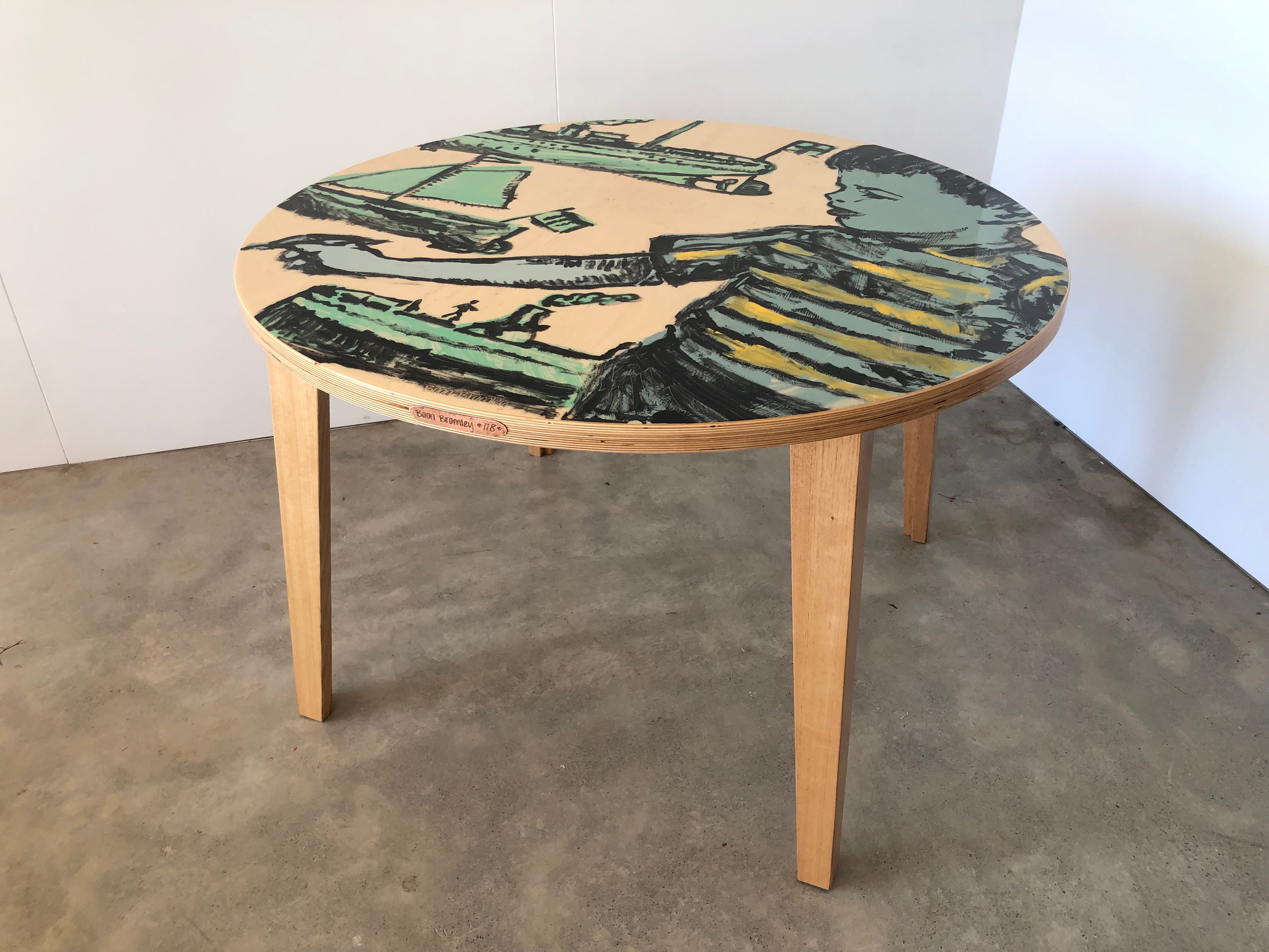 'Boy and Boats' Hand Painted 120cm Round Table.  #118