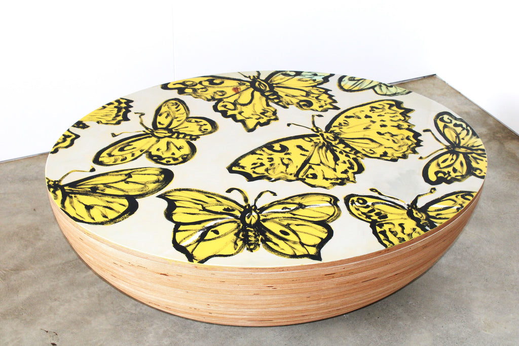 'Yellow Butterflies' Hand painted egg coffee table #319