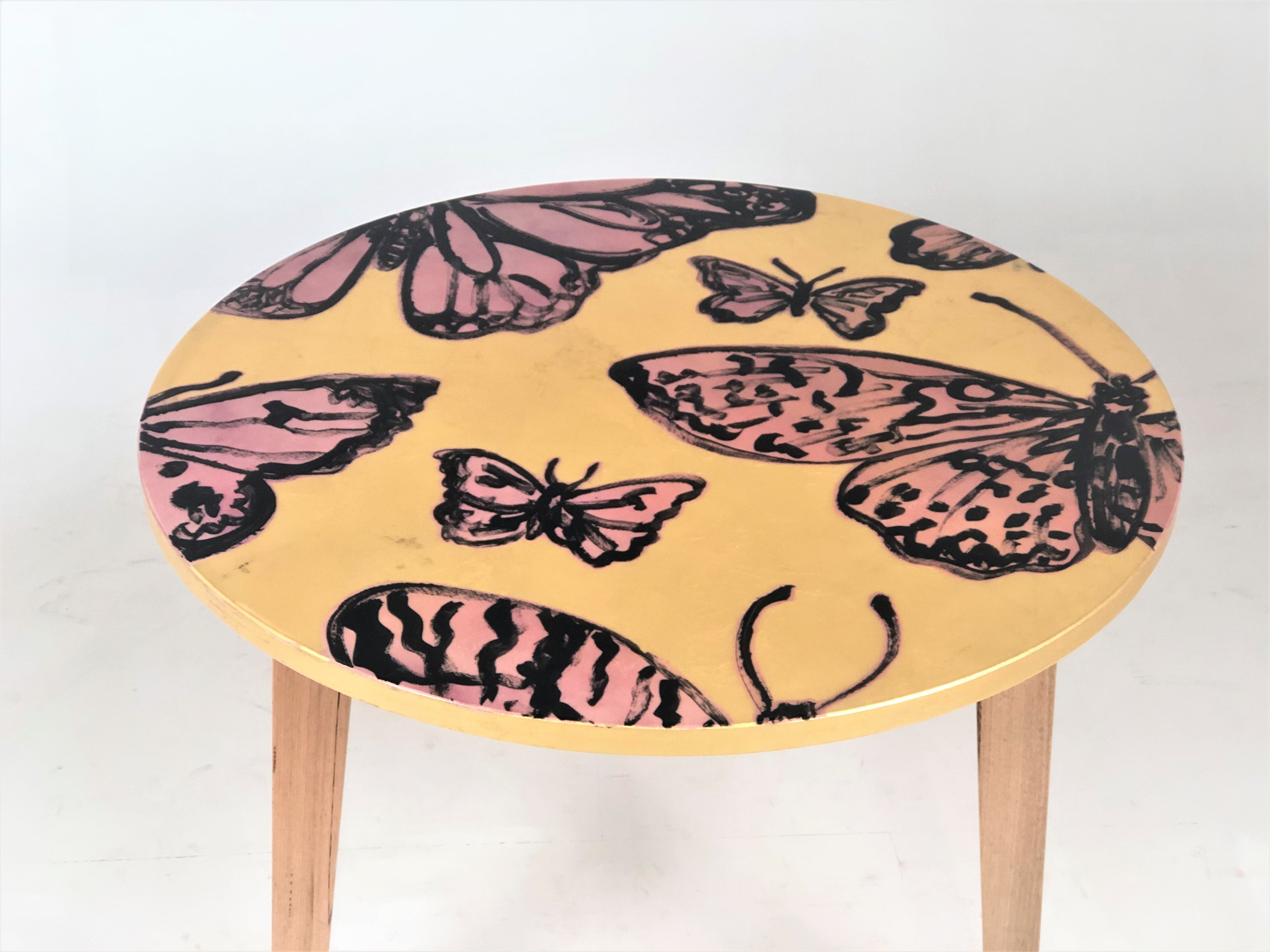 'Butterflies in Gold' Hand Painted 120cm Round Table. #257