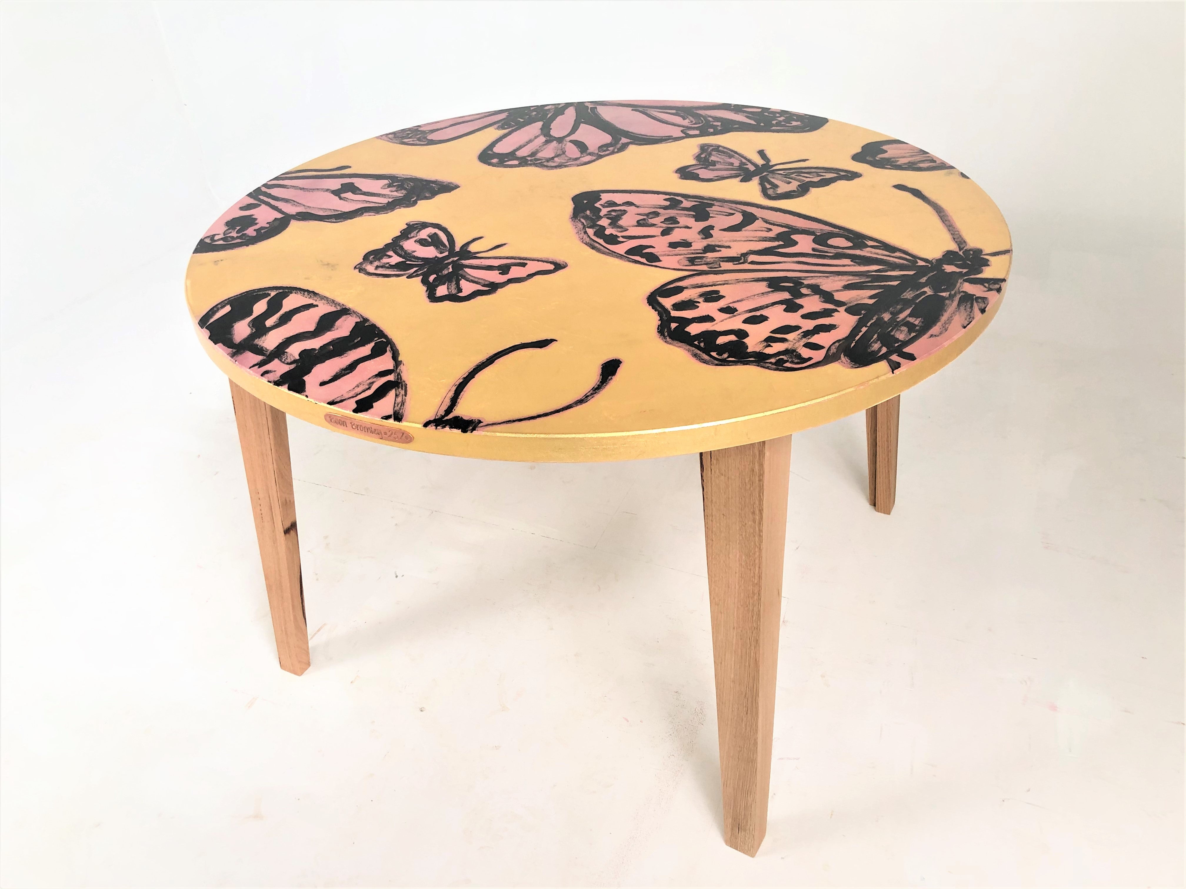 'Butterflies in Gold' Hand Painted 120cm Round Table. #257