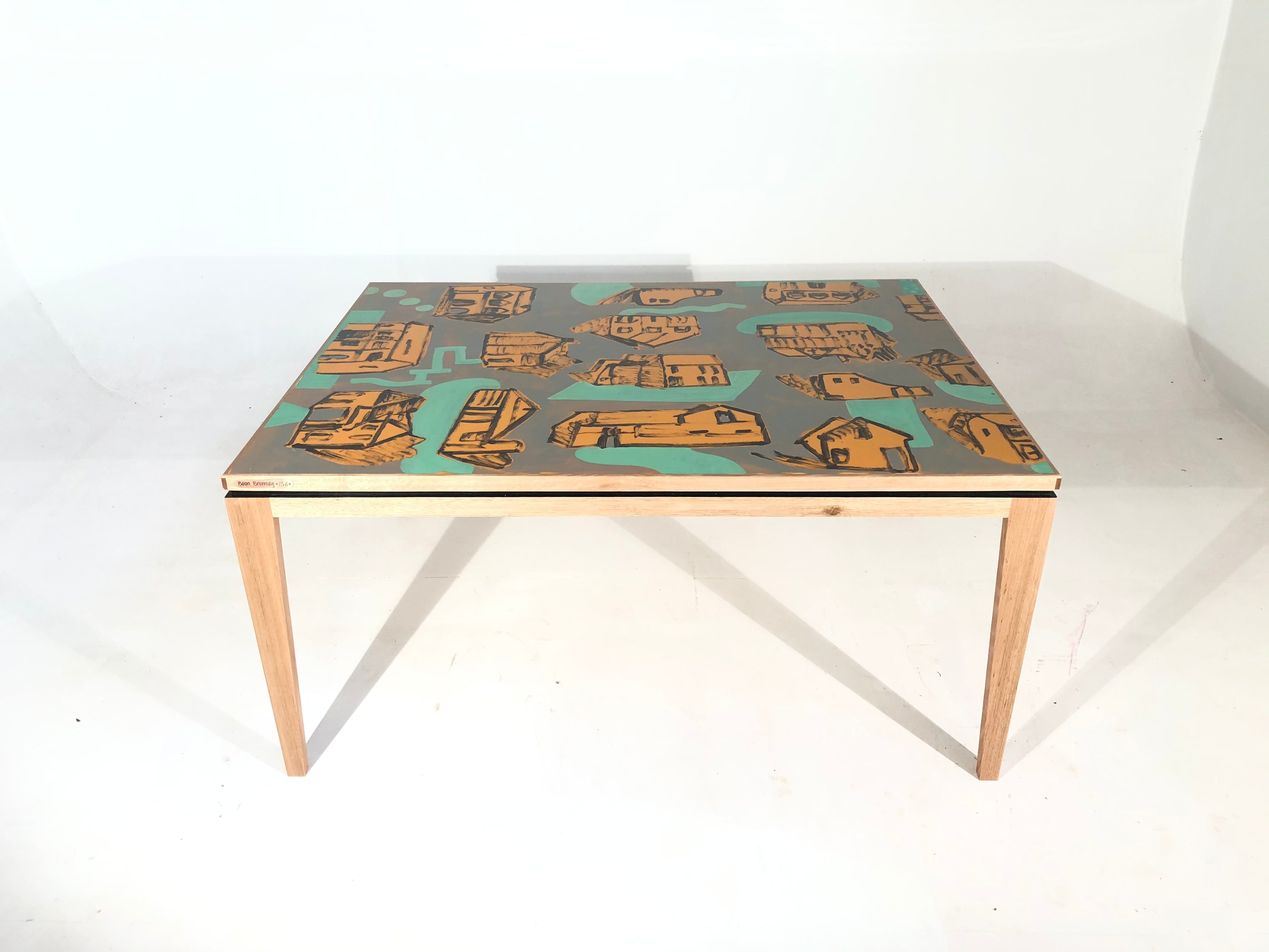'Houses' Hand Painted Hardwood Dining Table. #156