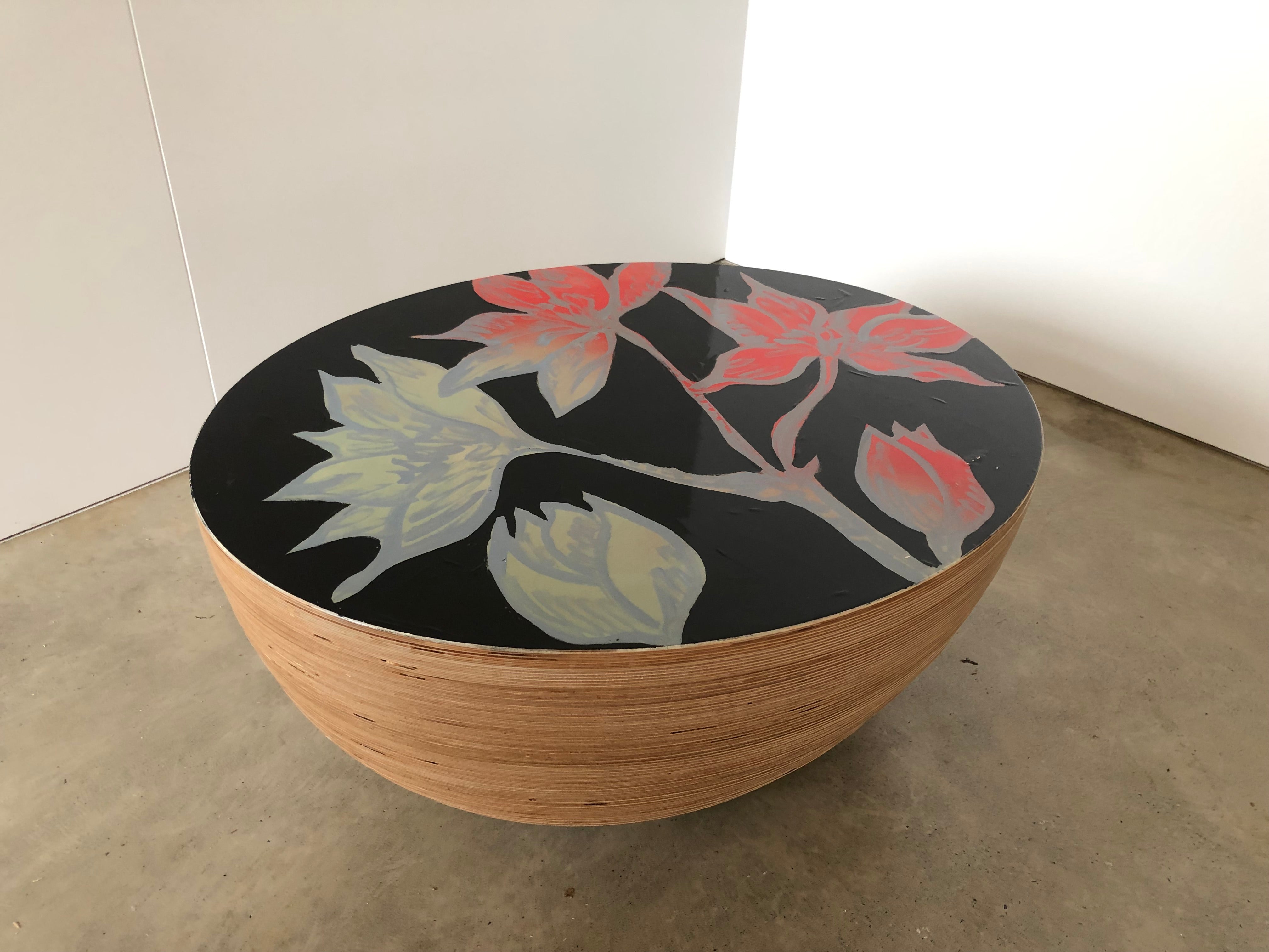 'Red and Blue Magnolias' Hand painted Mini egg coffee table. #307
